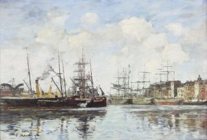 Le Havre. Bassin De La Barre the Subtle Tonalities And Delicate Brushstrokes In The Present Work Are Exempliary Of Boudin's Most Accomplished Paintings. Born In Honfleur, Boudin Opened An Artist's Paint Shop In Nearby Le Havre When He Was Twenty Years Old