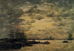 Eugène Boudin Deauville, Docked Boats Painting Reproduction ...
